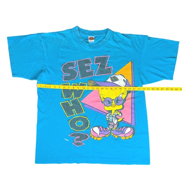 Vintage 1997 Looney Tunes Tweety Bird Sez Who Graphic T Shirt XL Blue Freeze - Picture 6 of 9